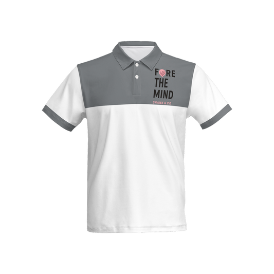 FORE the Mind – Grey/White Performance Polo