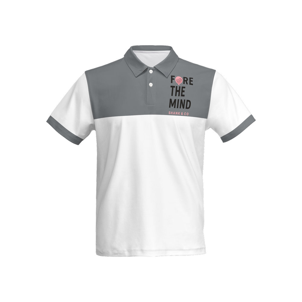 FORE the Mind – Grey/White Performance Polo